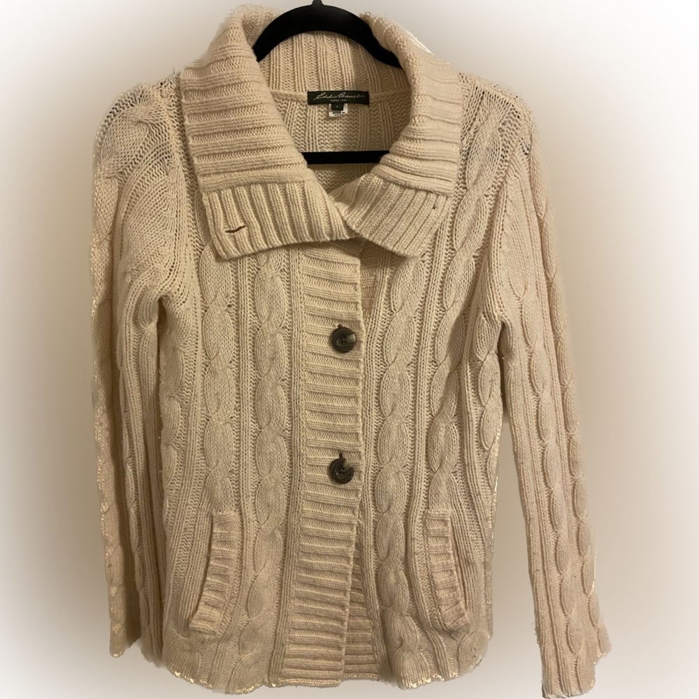 Eddie Bauer Button-Up Merino Wool Sweater Size S